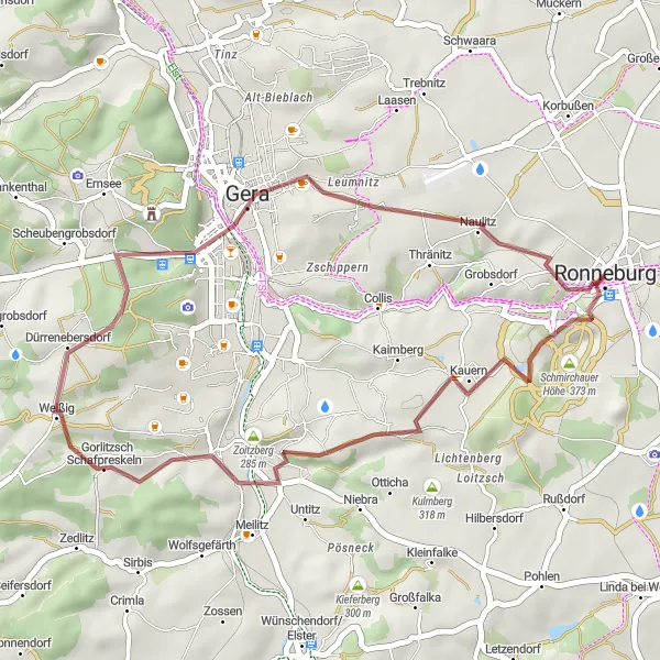 Map miniature of "The Gravel Expedition" cycling inspiration in Thüringen, Germany. Generated by Tarmacs.app cycling route planner