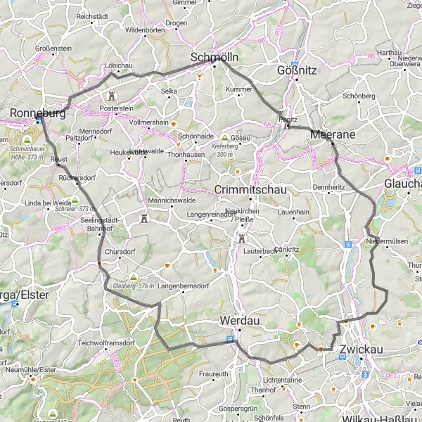 Map miniature of "Beerwalde and Ernest-Agnes-Tower Route" cycling inspiration in Thüringen, Germany. Generated by Tarmacs.app cycling route planner