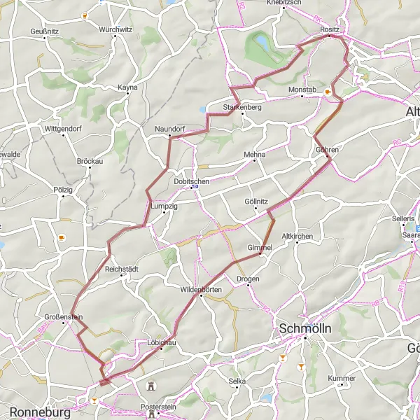 Map miniature of "Hidden Gems of East Thüringen" cycling inspiration in Thüringen, Germany. Generated by Tarmacs.app cycling route planner