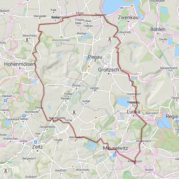 Map miniature of "Meuselwitz and Holzkunst Tour" cycling inspiration in Thüringen, Germany. Generated by Tarmacs.app cycling route planner