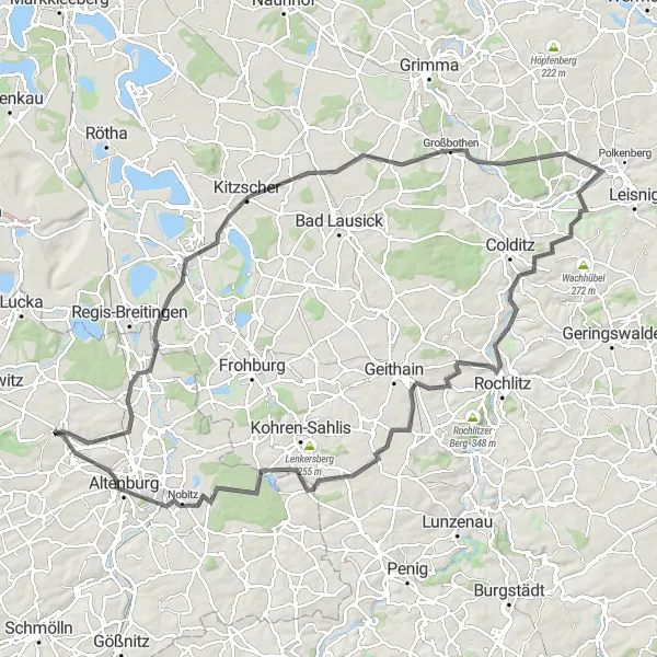 Map miniature of "Romantic Leipzig Region" cycling inspiration in Thüringen, Germany. Generated by Tarmacs.app cycling route planner