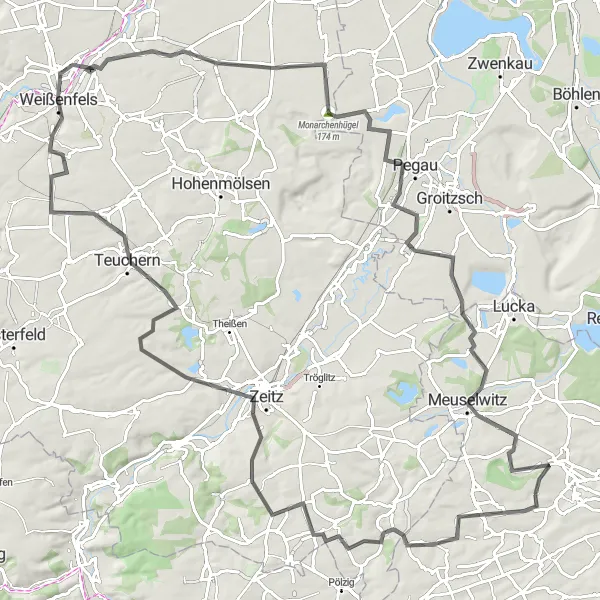 Map miniature of "Weißenfels Circuit" cycling inspiration in Thüringen, Germany. Generated by Tarmacs.app cycling route planner