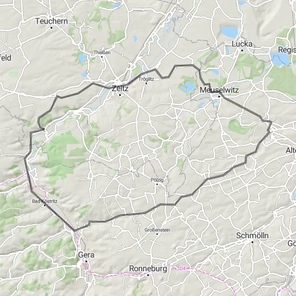 Map miniature of "Dobitschen Castle Road Tour" cycling inspiration in Thüringen, Germany. Generated by Tarmacs.app cycling route planner