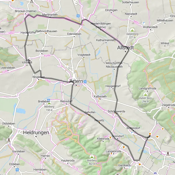 Karten-Miniaturansicht der Radinspiration "Straßenradtour von Roßleben nach Schieferhügel" in Thüringen, Germany. Erstellt vom Tarmacs.app-Routenplaner für Radtouren