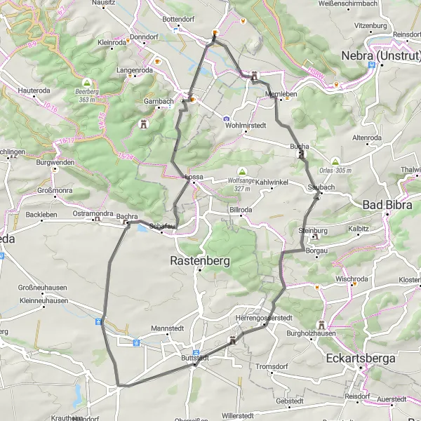 Map miniature of "The Teutleben Circuit" cycling inspiration in Thüringen, Germany. Generated by Tarmacs.app cycling route planner