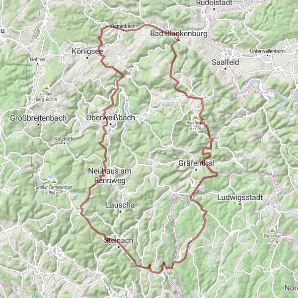 Karten-Miniaturansicht der Radinspiration "Rundfahrt zu den Höhepunkten von Rottenbach" in Thüringen, Germany. Erstellt vom Tarmacs.app-Routenplaner für Radtouren