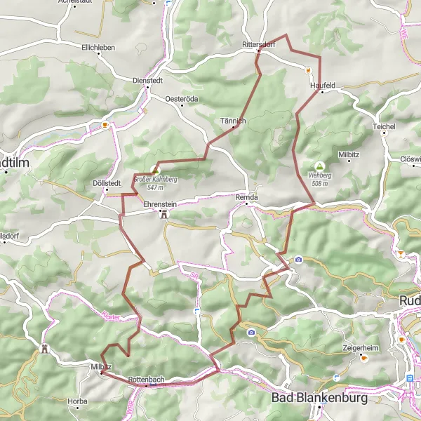 Karten-Miniaturansicht der Radinspiration "Entdeckungstour um Rottenbach und Umgebung" in Thüringen, Germany. Erstellt vom Tarmacs.app-Routenplaner für Radtouren