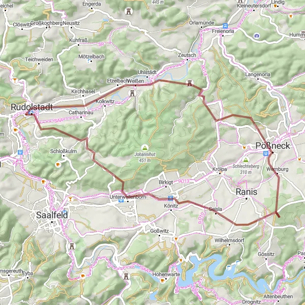 Map miniature of "Journey to Viehberg" cycling inspiration in Thüringen, Germany. Generated by Tarmacs.app cycling route planner