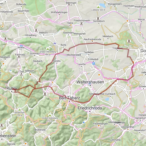 Map miniature of "Gravel Adventure Near Ruhla" cycling inspiration in Thüringen, Germany. Generated by Tarmacs.app cycling route planner