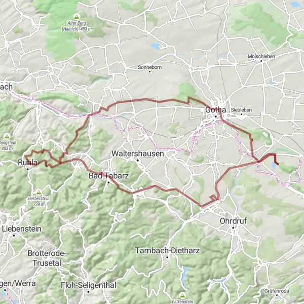 Map miniature of "Ruhla Gravel Expedition" cycling inspiration in Thüringen, Germany. Generated by Tarmacs.app cycling route planner