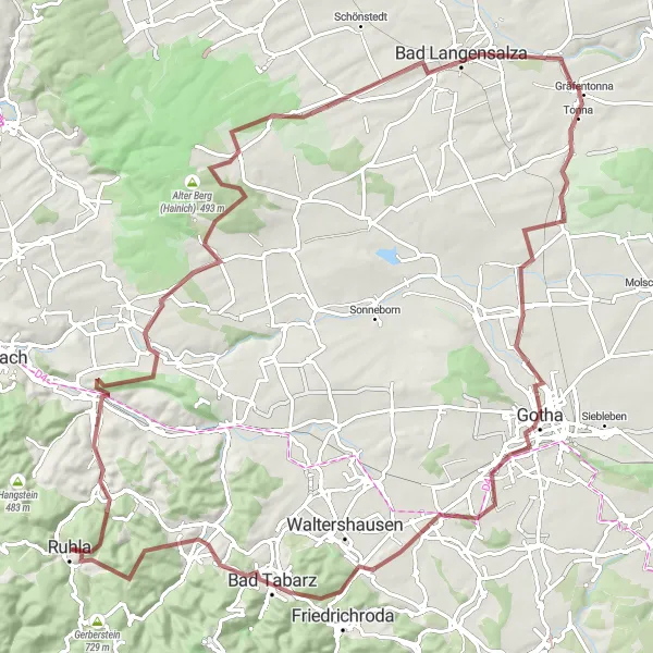 Map miniature of "Ruhla Gravel Adventure" cycling inspiration in Thüringen, Germany. Generated by Tarmacs.app cycling route planner