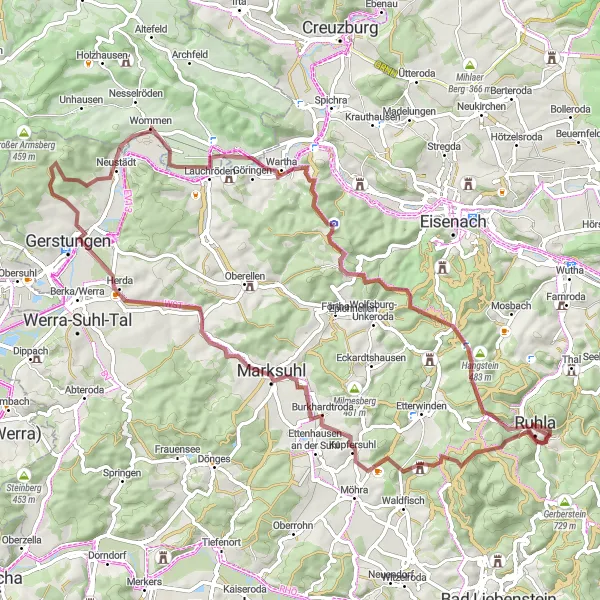 Karten-Miniaturansicht der Radinspiration "Erzbergwerke und mittelalterliche Städte" in Thüringen, Germany. Erstellt vom Tarmacs.app-Routenplaner für Radtouren