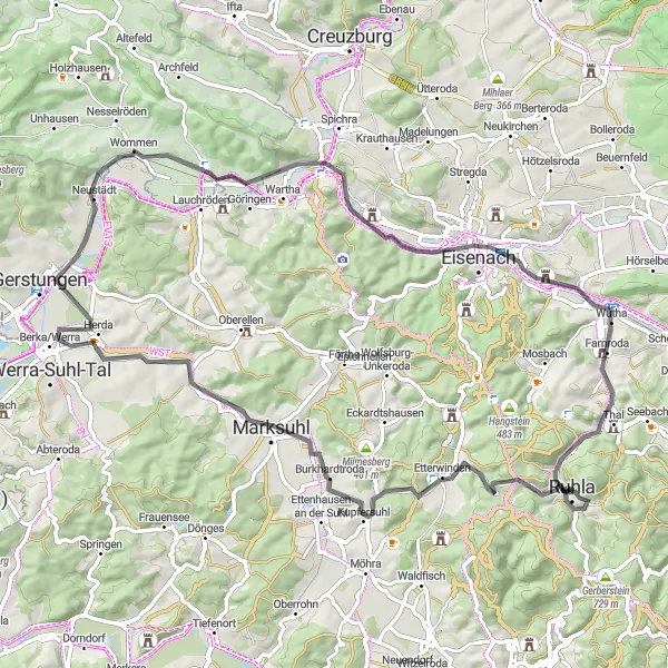 Karten-Miniaturansicht der Radinspiration "Wege durch die Natur" in Thüringen, Germany. Erstellt vom Tarmacs.app-Routenplaner für Radtouren