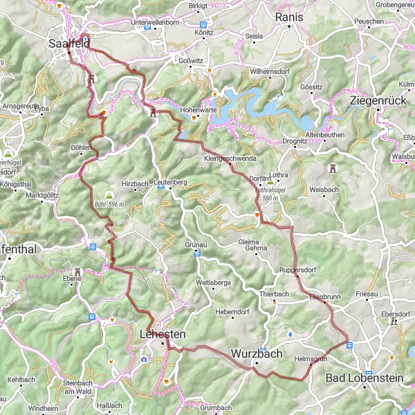 Map miniature of "Saalfeld Epic Gravel Adventure" cycling inspiration in Thüringen, Germany. Generated by Tarmacs.app cycling route planner