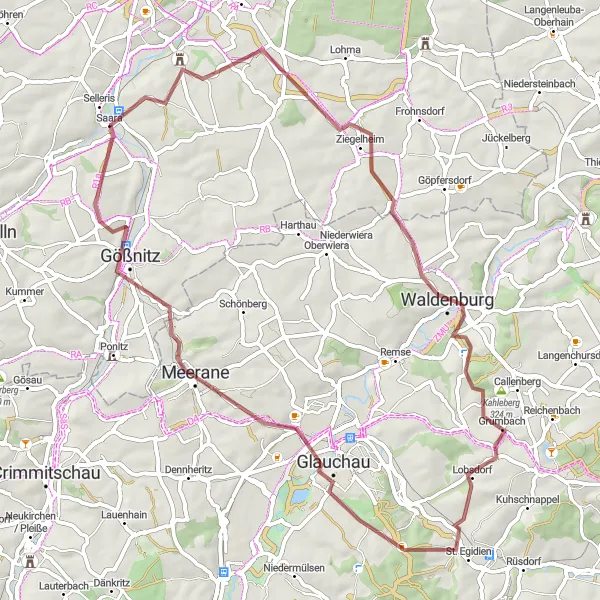 Karten-Miniaturansicht der Radinspiration "Offroad-Abenteuer um Lobsdorf und Meerane" in Thüringen, Germany. Erstellt vom Tarmacs.app-Routenplaner für Radtouren