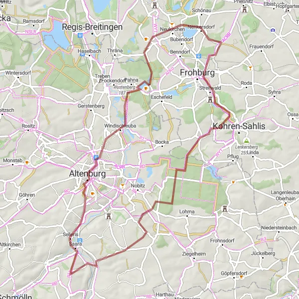 Karten-Miniaturansicht der Radinspiration "Durch die Leipziger Tieflandsbucht" in Thüringen, Germany. Erstellt vom Tarmacs.app-Routenplaner für Radtouren