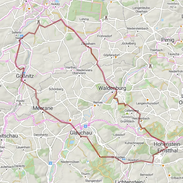 Map miniature of "Gravel Adventure through Historic Towns" cycling inspiration in Thüringen, Germany. Generated by Tarmacs.app cycling route planner