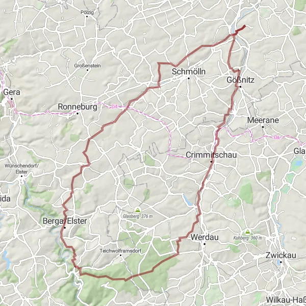 Map miniature of "Gravel Adventure in Thuringia" cycling inspiration in Thüringen, Germany. Generated by Tarmacs.app cycling route planner