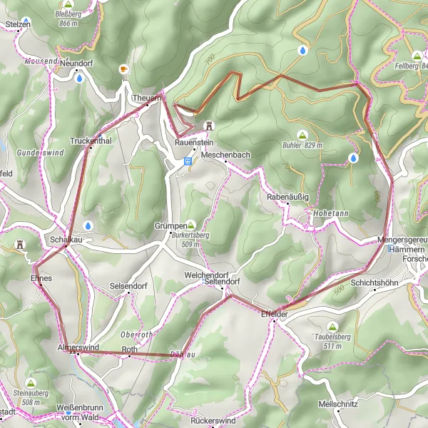 Karten-Miniaturansicht der Radinspiration "Kleine Runde um Schalkau" in Thüringen, Germany. Erstellt vom Tarmacs.app-Routenplaner für Radtouren