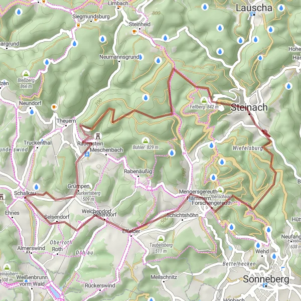 Map miniature of "Thüringen Gravel Adventure" cycling inspiration in Thüringen, Germany. Generated by Tarmacs.app cycling route planner