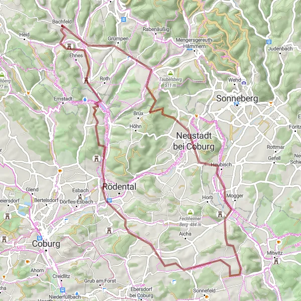 Karten-Miniaturansicht der Radinspiration "Gravel-Tour durch Coburger Land" in Thüringen, Germany. Erstellt vom Tarmacs.app-Routenplaner für Radtouren