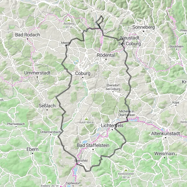 Map miniature of "Scenic Road Cycling Tour near Schalkau" cycling inspiration in Thüringen, Germany. Generated by Tarmacs.app cycling route planner