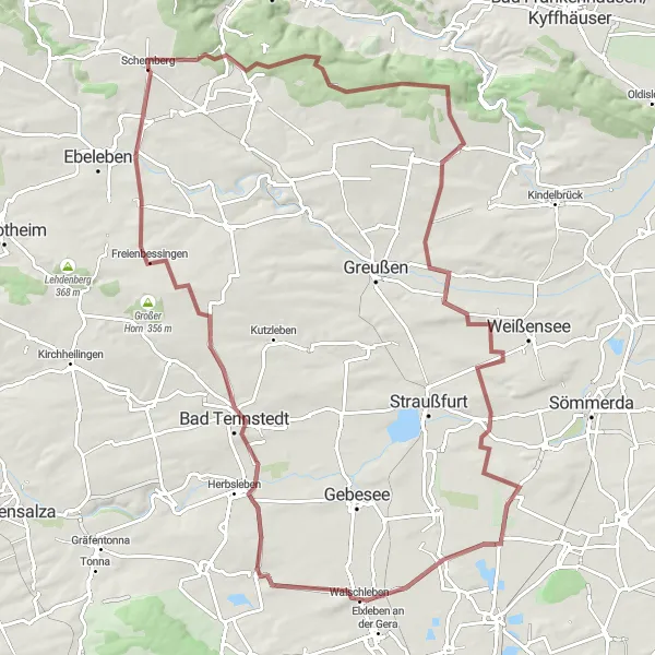 Karten-Miniaturansicht der Radinspiration "Gravelroute von Schernberg nach Bad Tennstedt" in Thüringen, Germany. Erstellt vom Tarmacs.app-Routenplaner für Radtouren