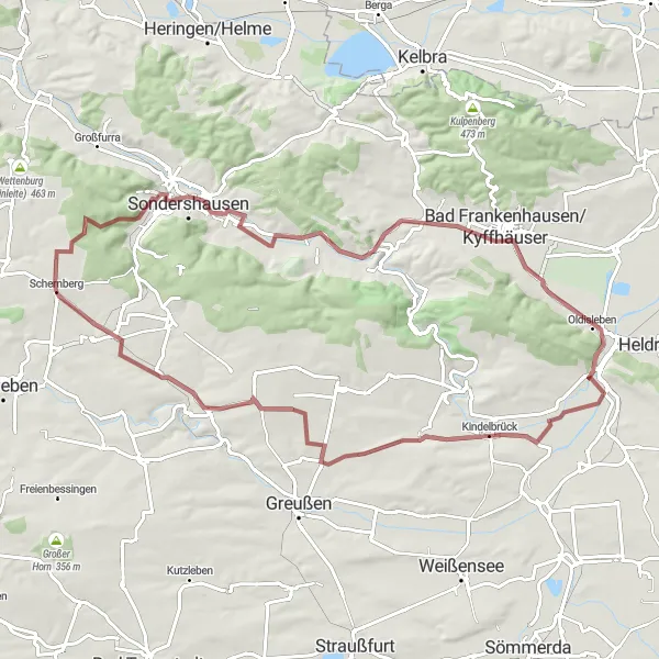 Map miniature of "Schernberg Gravel Tour" cycling inspiration in Thüringen, Germany. Generated by Tarmacs.app cycling route planner