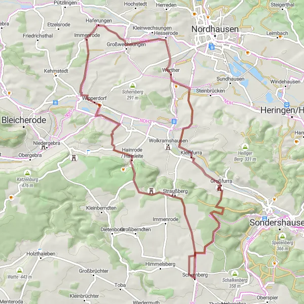 Map miniature of "Hainleite Gravel Adventure" cycling inspiration in Thüringen, Germany. Generated by Tarmacs.app cycling route planner
