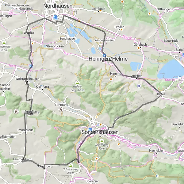 Karten-Miniaturansicht der Radinspiration "Burgen und Natur im Kyffhäuserkreis" in Thüringen, Germany. Erstellt vom Tarmacs.app-Routenplaner für Radtouren