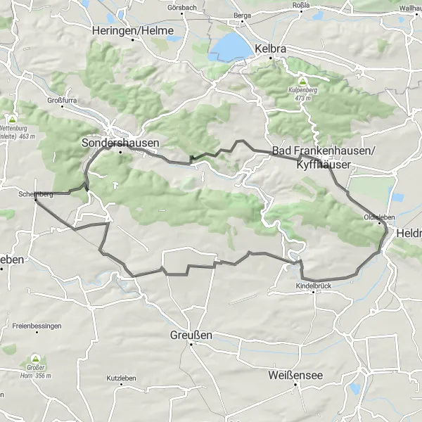 Karten-Miniaturansicht der Radinspiration "Panorama-Tour um Schernberg" in Thüringen, Germany. Erstellt vom Tarmacs.app-Routenplaner für Radtouren