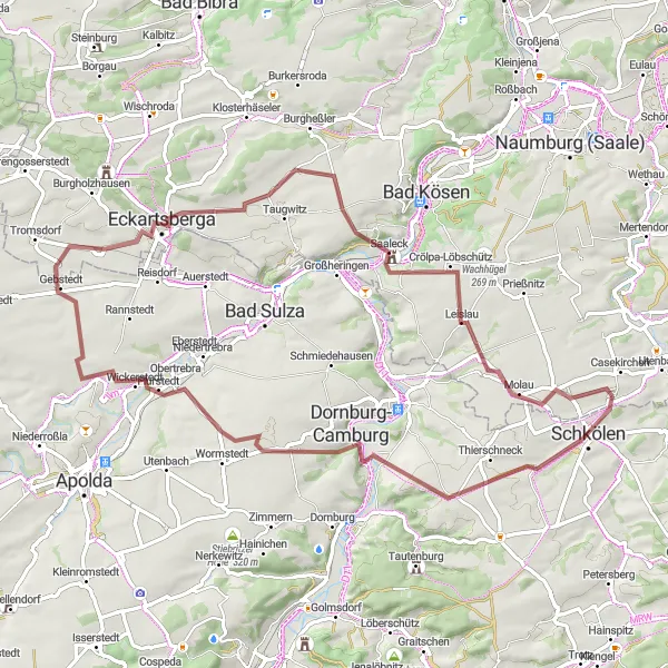 Map miniature of "Wichmar Eckartsberga Gravel Loop" cycling inspiration in Thüringen, Germany. Generated by Tarmacs.app cycling route planner