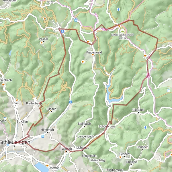 Map miniature of "Gravel Ride through the Rennsteig" cycling inspiration in Thüringen, Germany. Generated by Tarmacs.app cycling route planner