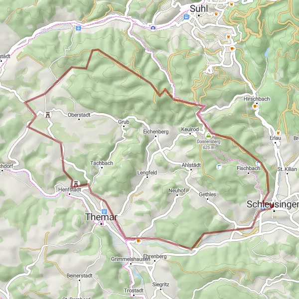 Map miniature of "Gravel Ride through Nature and History" cycling inspiration in Thüringen, Germany. Generated by Tarmacs.app cycling route planner