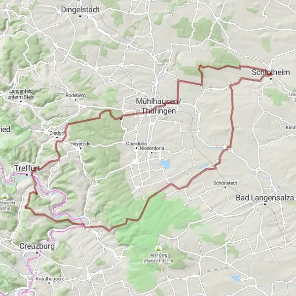 Map miniature of "Schlotheim to Tiefes Loch" cycling inspiration in Thüringen, Germany. Generated by Tarmacs.app cycling route planner
