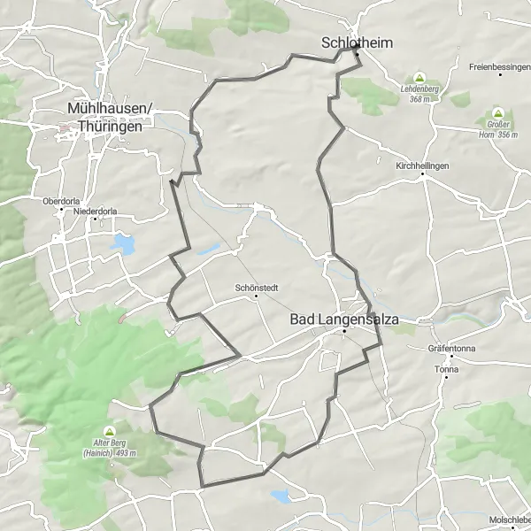 Map miniature of "Thüringen Countryside Route" cycling inspiration in Thüringen, Germany. Generated by Tarmacs.app cycling route planner