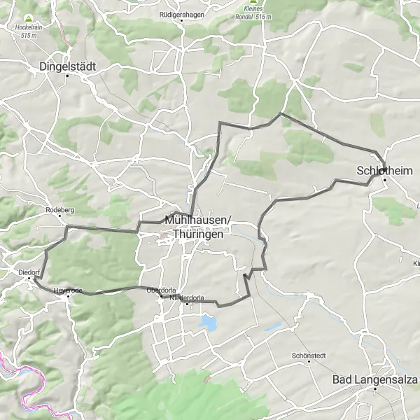 Karten-Miniaturansicht der Radinspiration "Historische Körner-Route" in Thüringen, Germany. Erstellt vom Tarmacs.app-Routenplaner für Radtouren