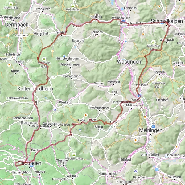 Map miniature of "Thuringian Gravel Adventure" cycling inspiration in Thüringen, Germany. Generated by Tarmacs.app cycling route planner