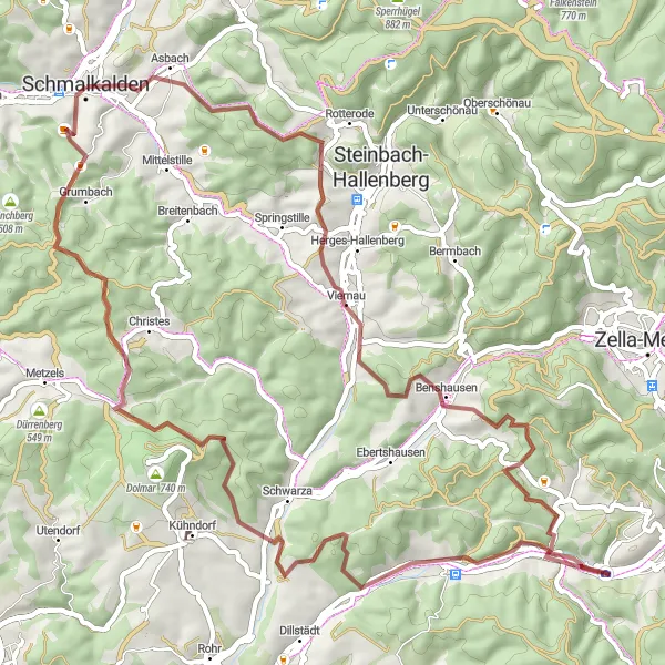 Karten-Miniaturansicht der Radinspiration "Abenteuerliche Graveltour durch die Berge Thüringens" in Thüringen, Germany. Erstellt vom Tarmacs.app-Routenplaner für Radtouren