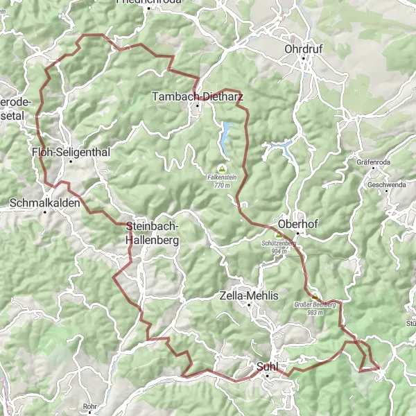 Karten-Miniaturansicht der Radinspiration "Rund um Schmiedefeld am Rennsteig" in Thüringen, Germany. Erstellt vom Tarmacs.app-Routenplaner für Radtouren