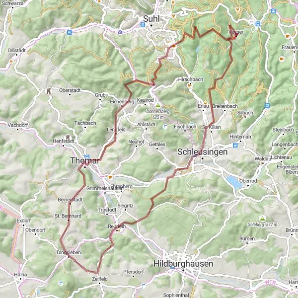 Map miniature of "Rennsteig Gravel Adventure" cycling inspiration in Thüringen, Germany. Generated by Tarmacs.app cycling route planner
