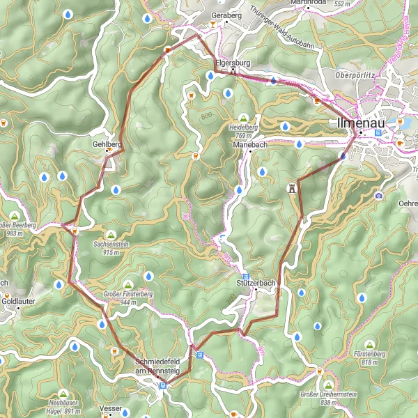 Map miniature of "Thuringian Gravel Escape" cycling inspiration in Thüringen, Germany. Generated by Tarmacs.app cycling route planner