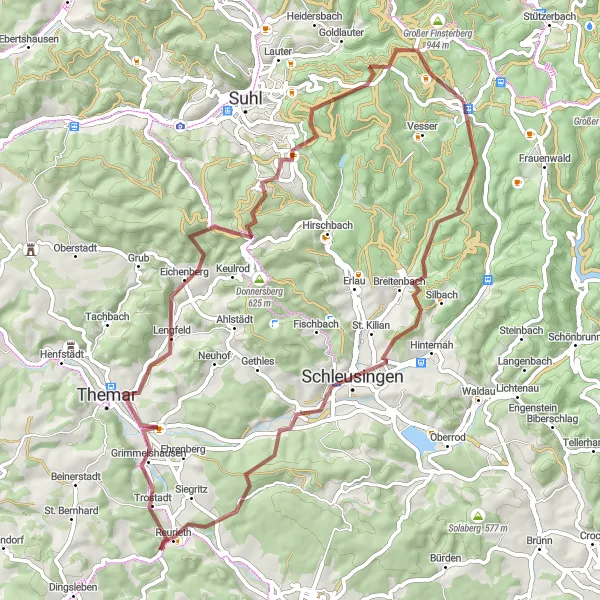 Map miniature of "Adventure Along the Gravel Paths" cycling inspiration in Thüringen, Germany. Generated by Tarmacs.app cycling route planner