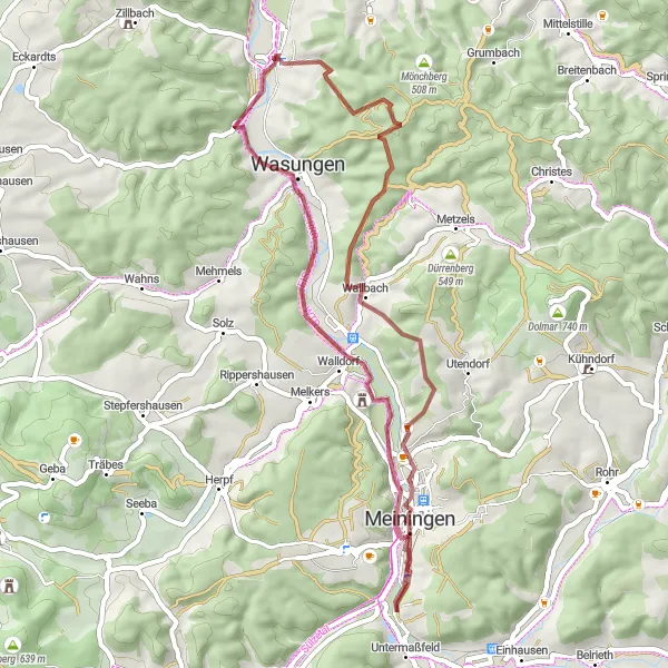 Map miniature of "Schwallungen-Gravel 3" cycling inspiration in Thüringen, Germany. Generated by Tarmacs.app cycling route planner