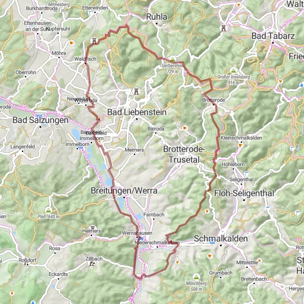 Karten-Miniaturansicht der Radinspiration "Rundtour von und nach Schwallungen" in Thüringen, Germany. Erstellt vom Tarmacs.app-Routenplaner für Radtouren