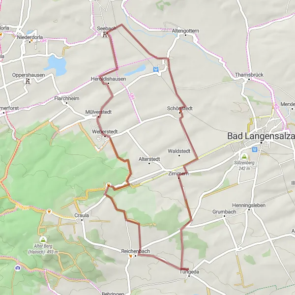 Map miniature of "Through the Gravel Trails" cycling inspiration in Thüringen, Germany. Generated by Tarmacs.app cycling route planner