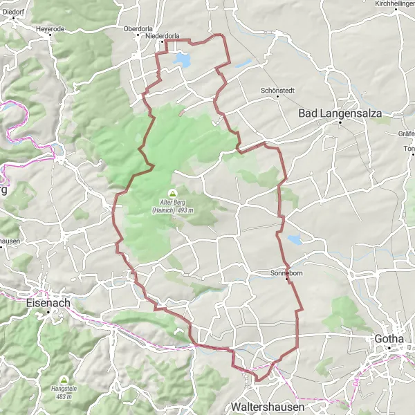 Map miniature of "The Epic Gravel Adventure" cycling inspiration in Thüringen, Germany. Generated by Tarmacs.app cycling route planner