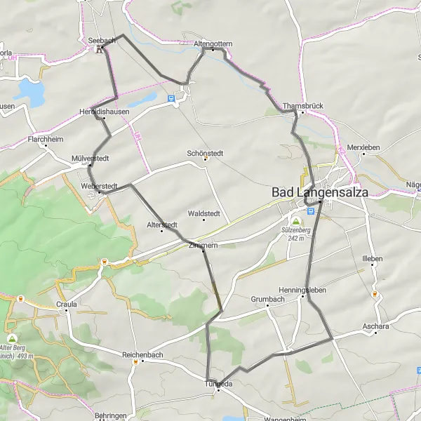 Map miniature of "Thüringen's Rural Delight" cycling inspiration in Thüringen, Germany. Generated by Tarmacs.app cycling route planner