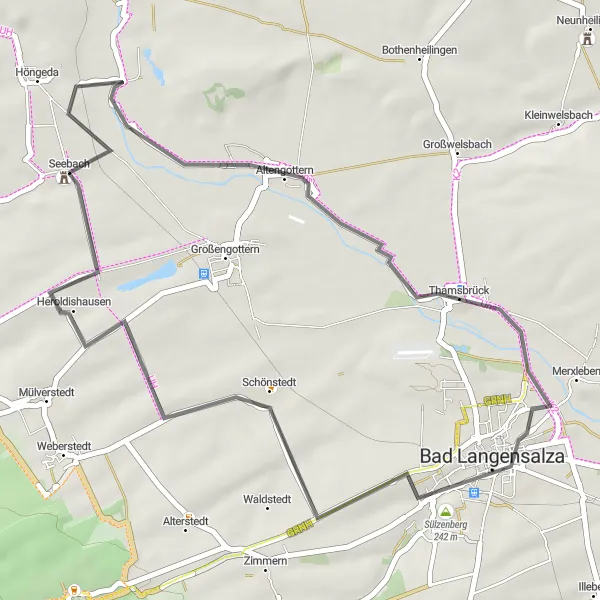 Map miniature of "Seebach - Thamsbrück - Sülzenberg - Ufhoven" cycling inspiration in Thüringen, Germany. Generated by Tarmacs.app cycling route planner