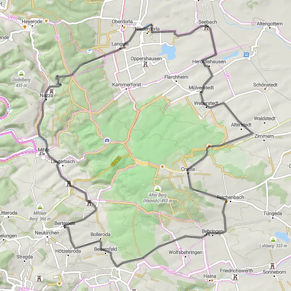 Map miniature of "The Thüringen Adventure" cycling inspiration in Thüringen, Germany. Generated by Tarmacs.app cycling route planner